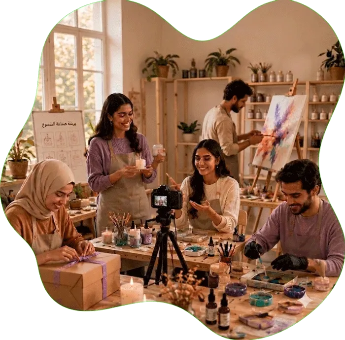 صناع يجهّزون الهدايا ويعملون على الشموع في استوديو مشرق