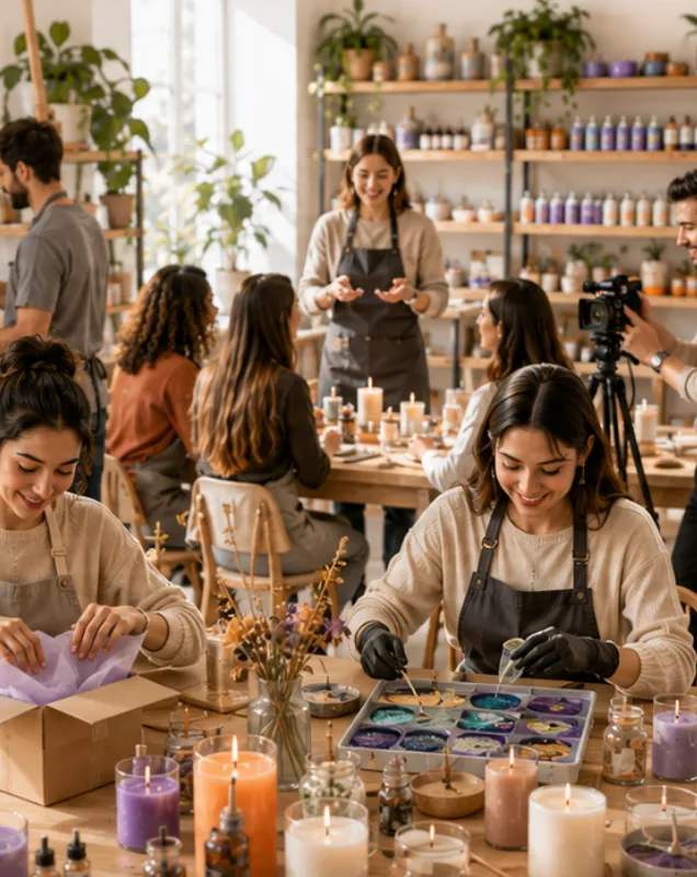 Creative partners collaborating in a bright DIY workshop