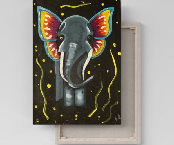 لوحة الفيل بأذن فراشة اكريلك على كانفاس