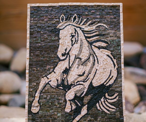 Handcrafted "White Running Horse" Mosaic Art