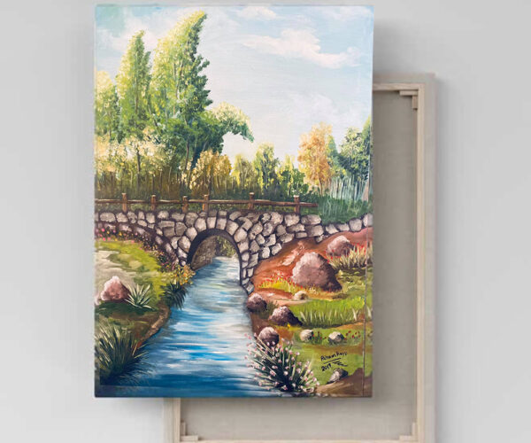 Bridge on River Oil Painting on Canvas