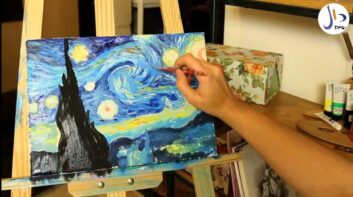 Recreating starry night with acrylics