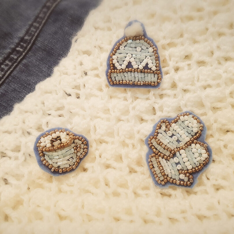 Handmade Winter Brooches for Jackets or Bags