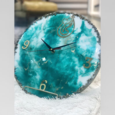 Handmade Blue Resin Clock with Arabic Calligraphy
