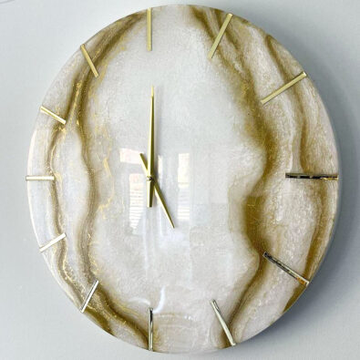 Gold and White Epoxy Resin Wall Clock