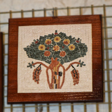 Handmade Mosaic Piece With Wood Base | Handcrafted Mosaic | 25x25 cm